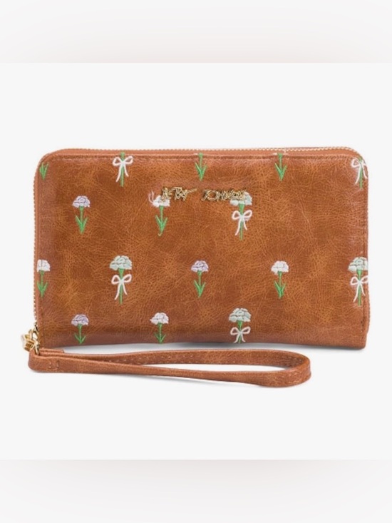 Betsey Johnson Handbags - Betsey Johnson Brown Floral Embroidered Wristlet